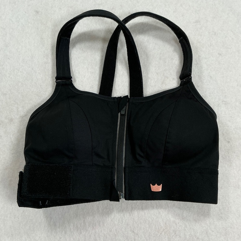 SHEFIT Ultimate Sports Bra Black High Impact Adjustable Front Zip Medium 1491